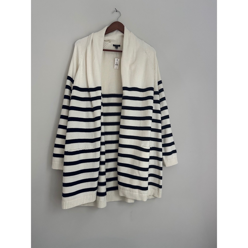 NWT Talbots Plus Petite Cardigan Womens 3XP Cream Navy Striped Knit